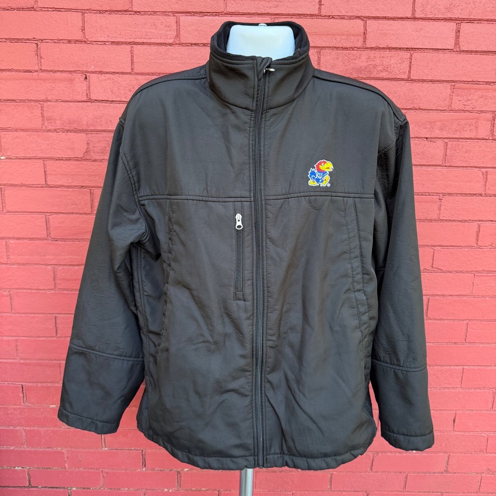Genuine Stuff Kansas Jayhawks KU Embroidered Black‎ Full Zip Jacket Mens Large